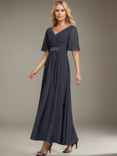 A-line V-Neck Ankle-Length Chiffon Mother of the Bride Dress With Pleated Beading Sequins